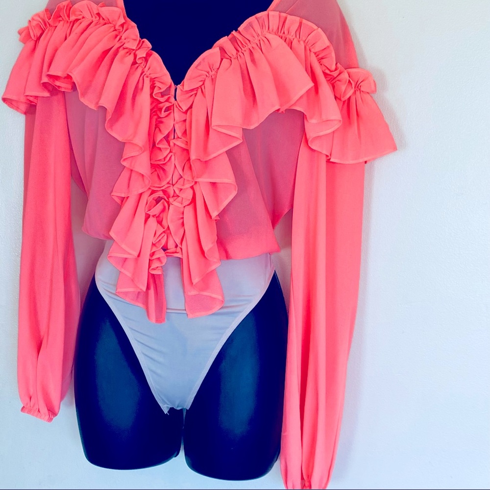 FashionNova •Coral Colored•Ruffled Bodysuit •Size XL